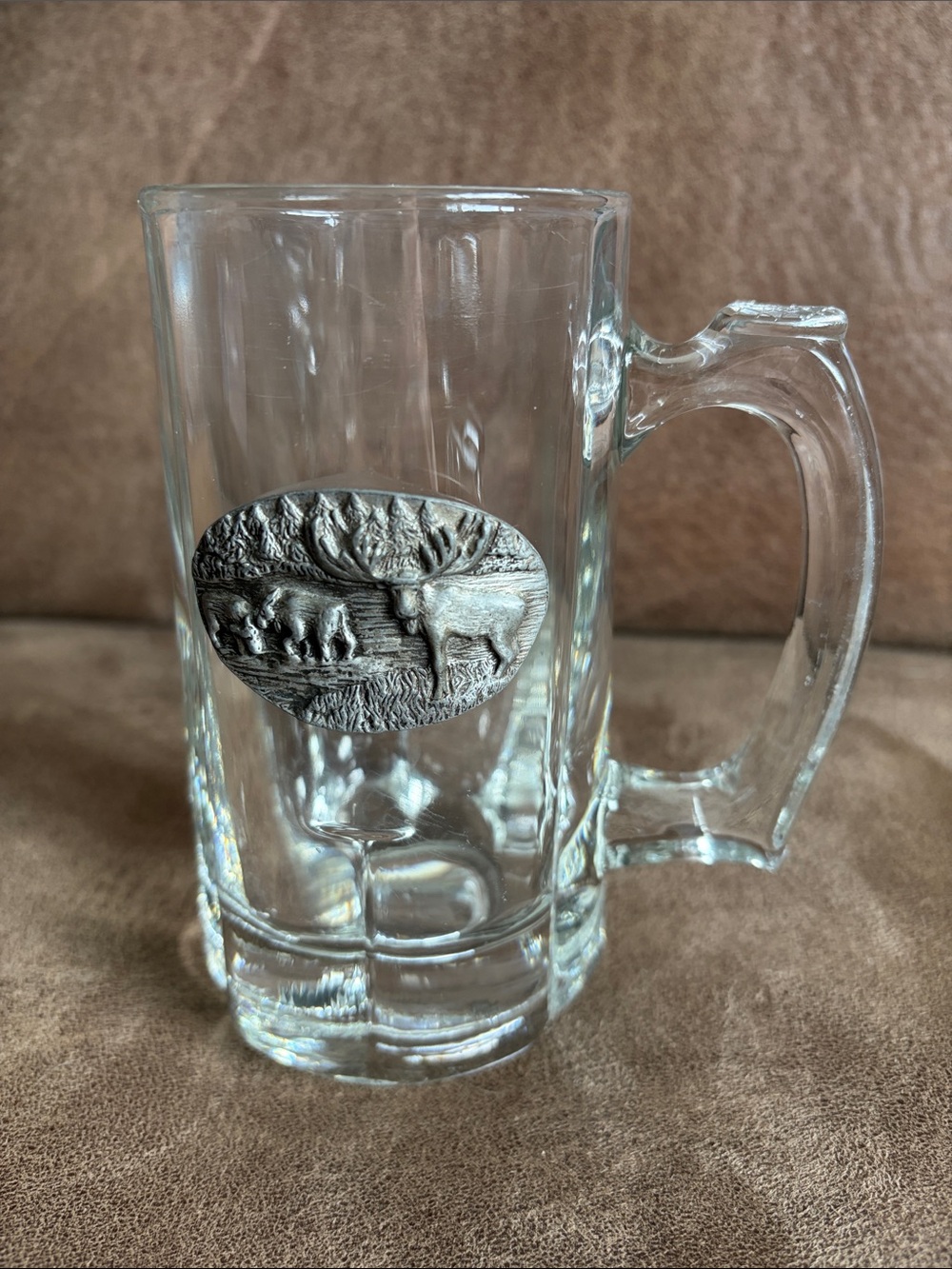 Clear Lenox Glass  Pewter Moose Accent Beer Mug